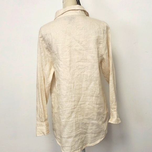 Flax Linen Tunic Length Shirt Natural & Silver Metallic Thread Oversize S NWT - Picture 7 of 12
